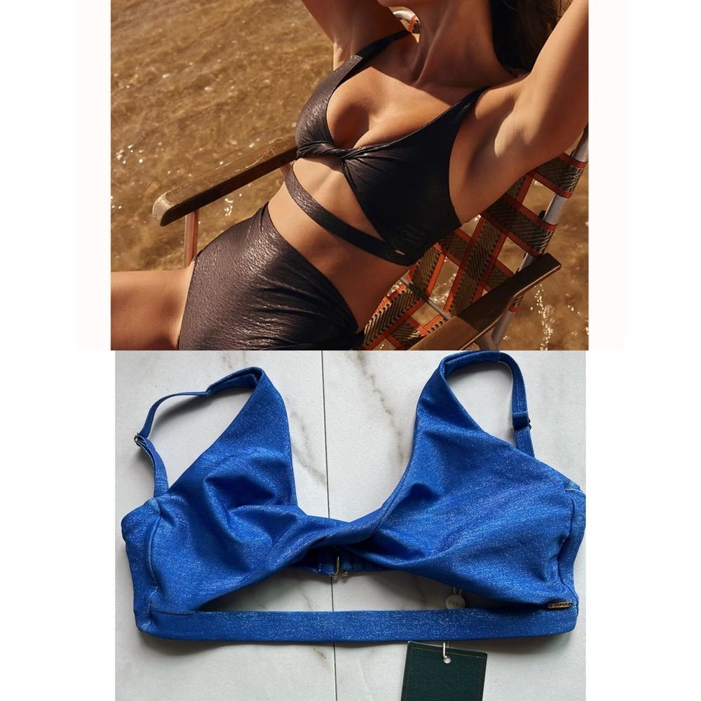 Nwt free people boamar glitter blue twist Habana bikini top